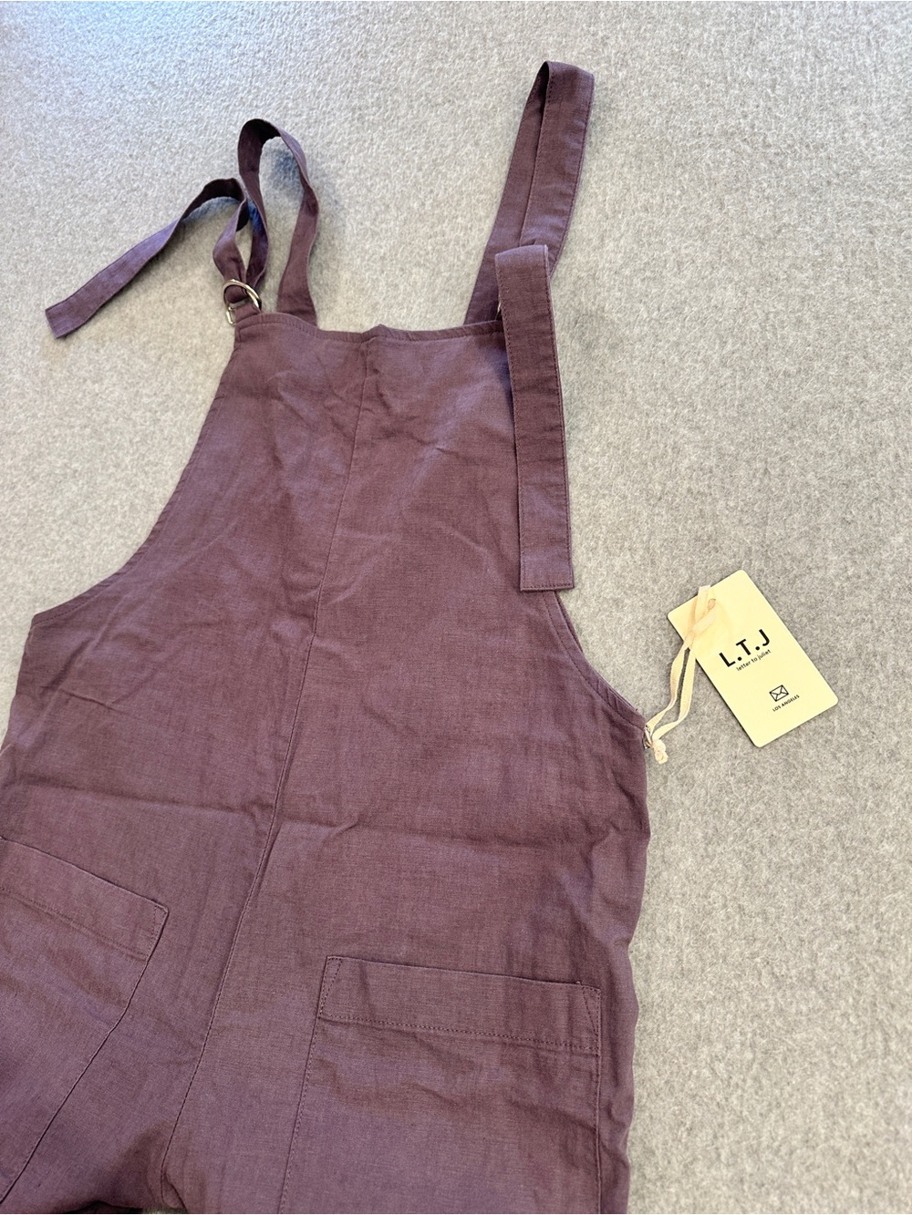 Letter To Juliet Linen Blend Wide-Leg Overalls in Deep Plum - Picture 2 of 9